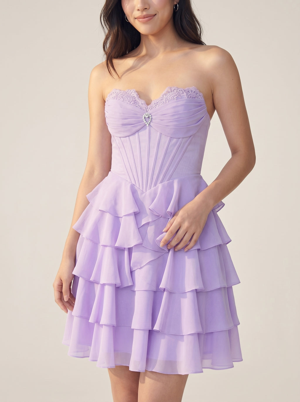 Wisteria Chiffon A-Line Sweetheart Back Zip Short Homecoming Dress with Ruffles