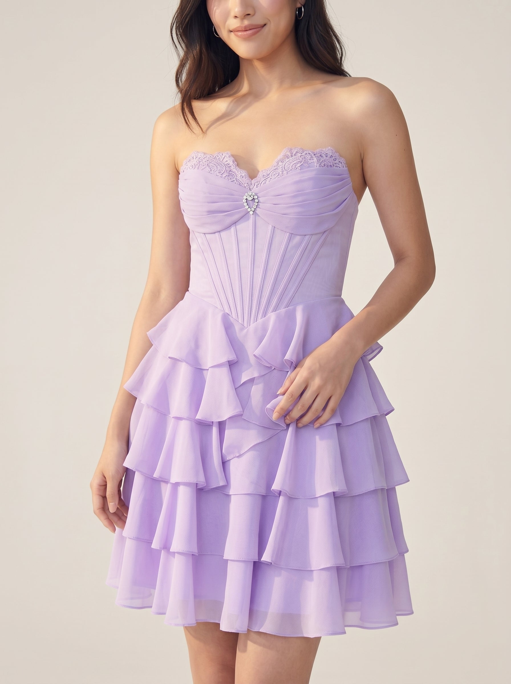 Wisteria Chiffon A-Line Sweetheart Back Zip Short Homecoming Dress with Ruffles