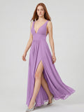 Wisteria Chiffon A-Line V-Neck Backless Floor-Length Bridesmaid Dress