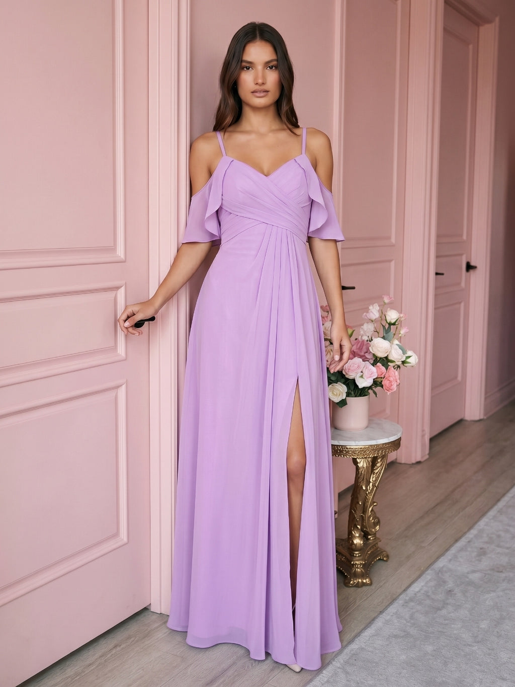 Wisteria Chiffon Empire Sweetheart Back Zip Floor-Length Bridesmaid Dress