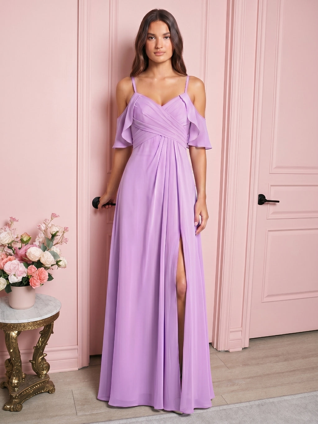 Wisteria Chiffon Empire Sweetheart Back Zip Floor-Length Bridesmaid Dress