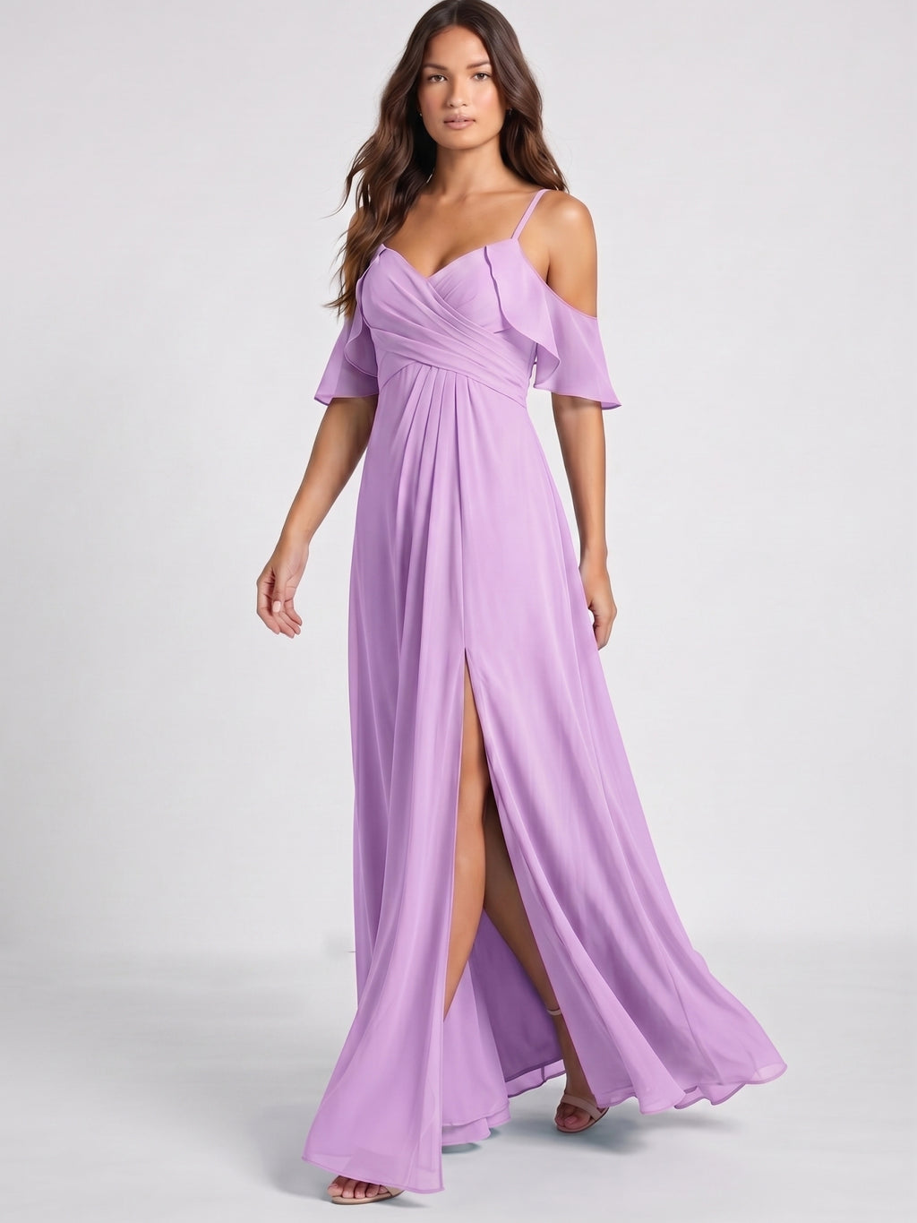 Wisteria Chiffon Empire Sweetheart Back Zip Floor-Length Bridesmaid Dress