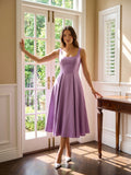 Wisteria Satin A-Line Square Neck Back Zip Knee-Length Bridesmaid Dress