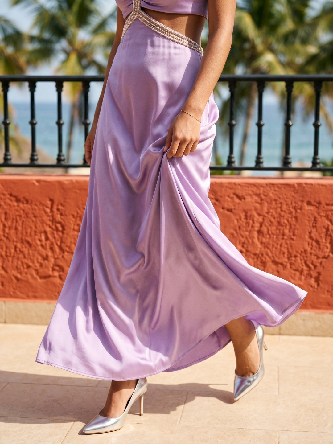 Wisteria Satin A-Line Straight Neck Backless Floor-Length Prom Dress