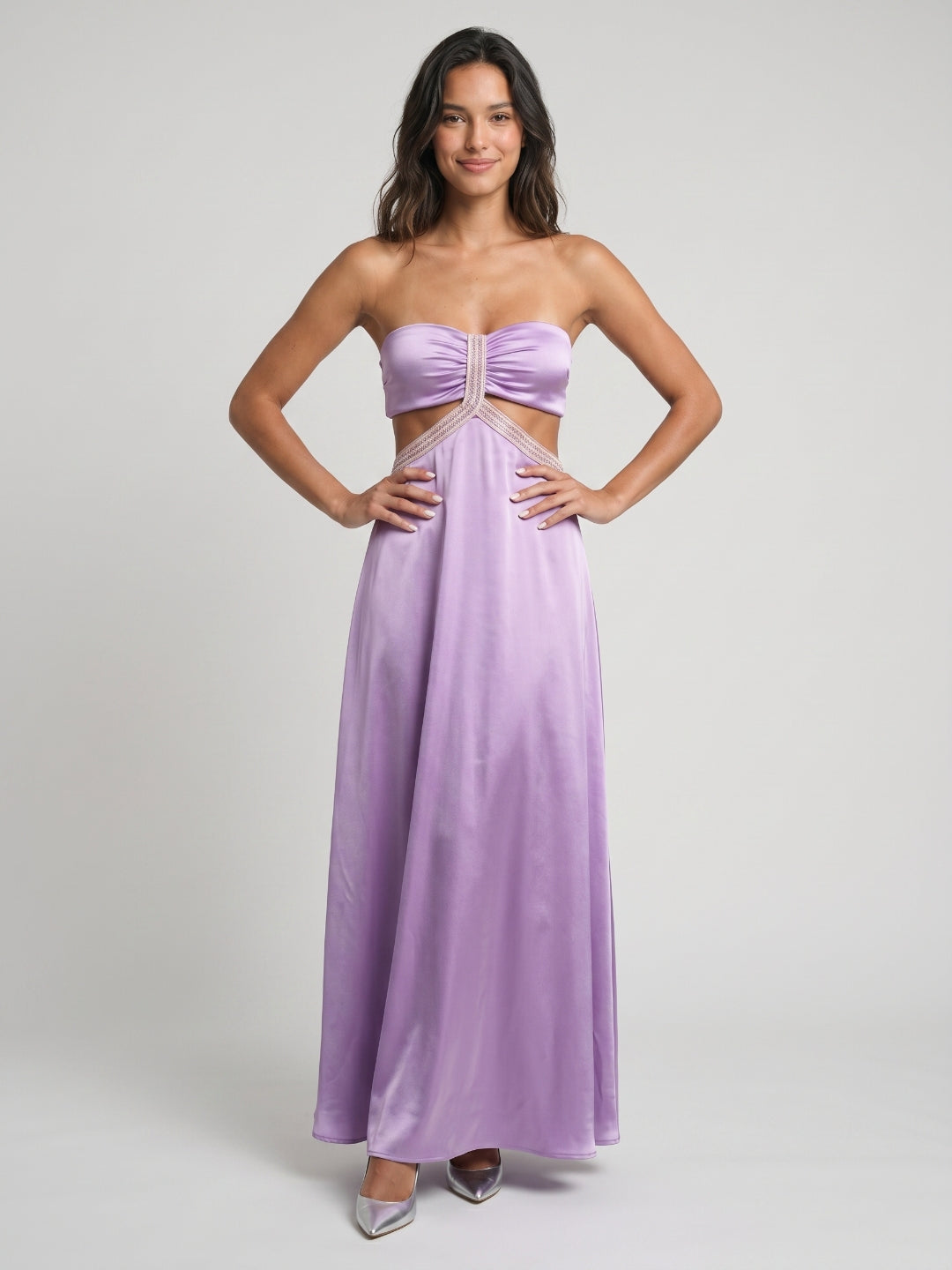 Wisteria Satin A-Line Straight Neck Backless Floor-Length Prom Dress