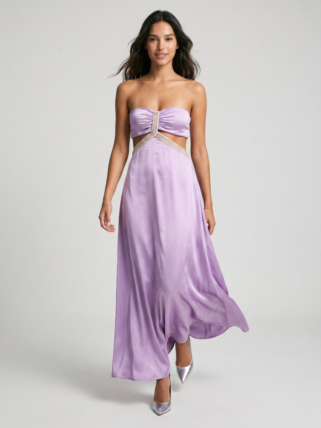 Wisteria Satin A-Line Straight Neck Backless Floor-Length Prom Dress