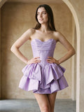 Wisteria Satin A-Line Sweetheart Back Zip Short Dress with Pleating