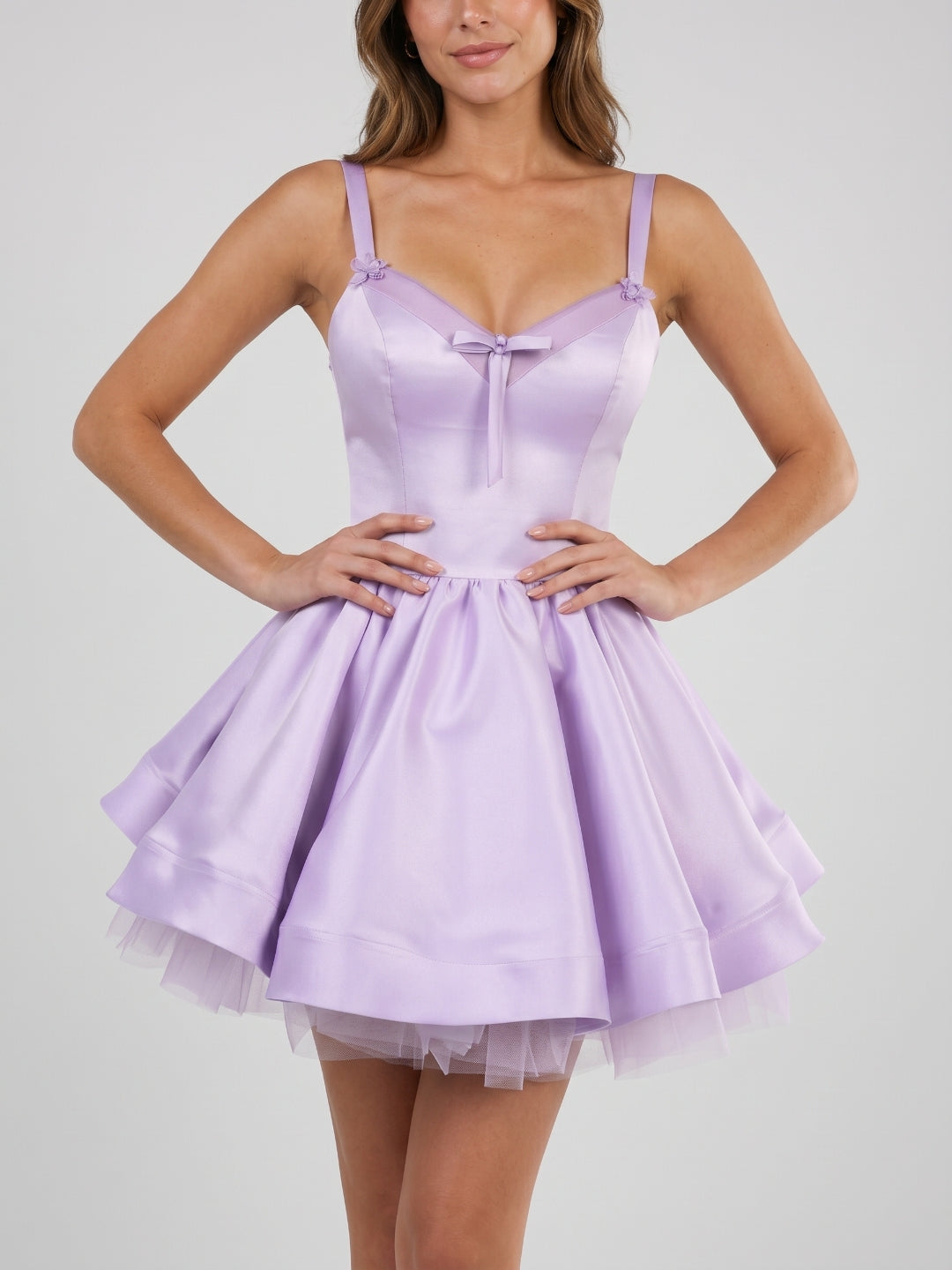 Wisteria Satin A-Line V-Neck Backless Short Homecoming Dress with Bow