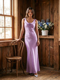 Wisteria Satin Mermaid Cowl Neck Backless Floor-Length Bridesmaid Dress