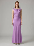 Wisteria Satin Trumpet Cowl Neck Back Zip Floor-Length Bridesmaid Dress