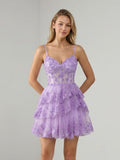 Wisteria Tulle A-Line Sweetheart Back Zip Short Homecoming Dress with Sequins