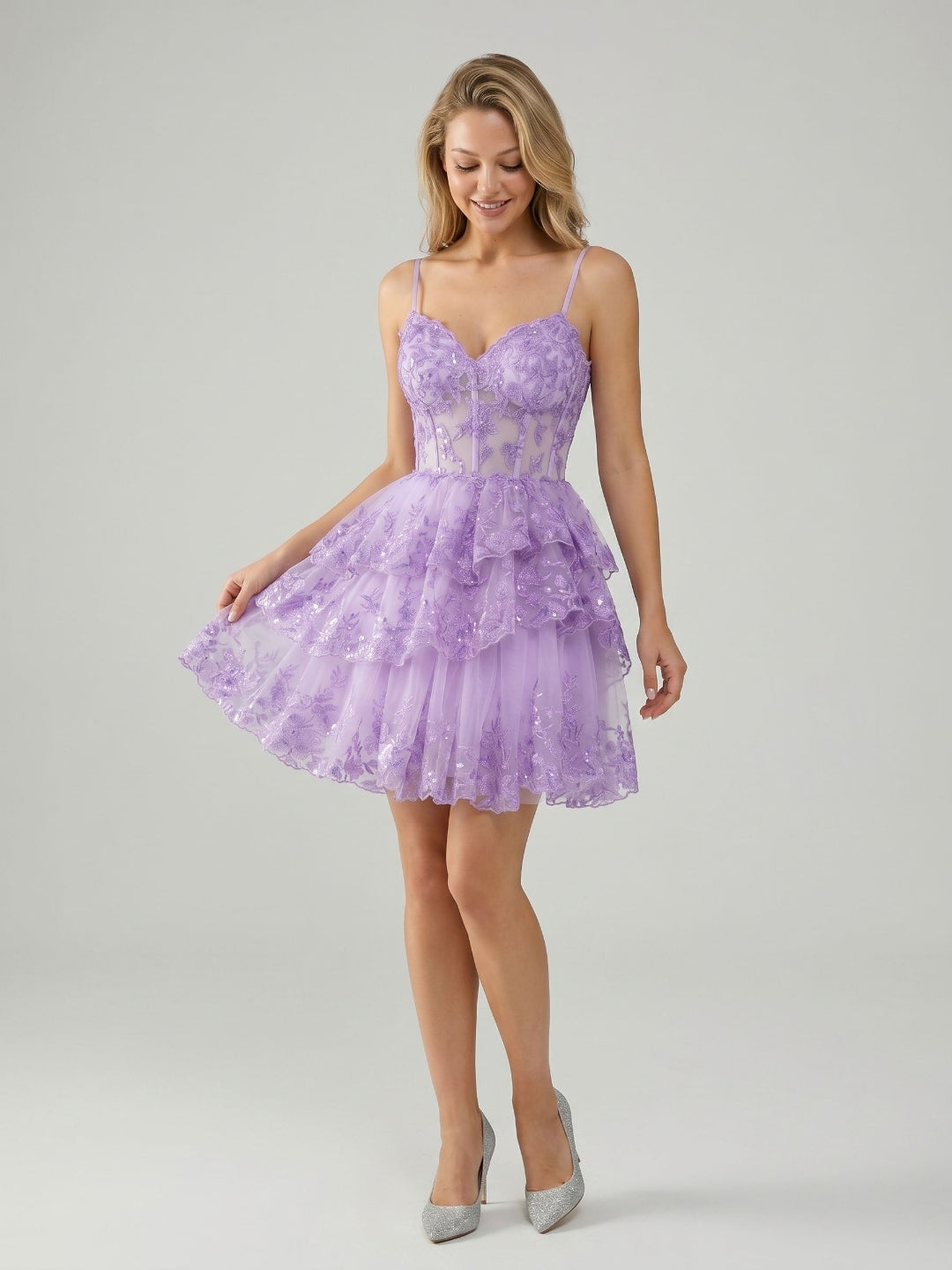 Wisteria Tulle A-Line Sweetheart Back Zip Short Homecoming Dress with Sequins