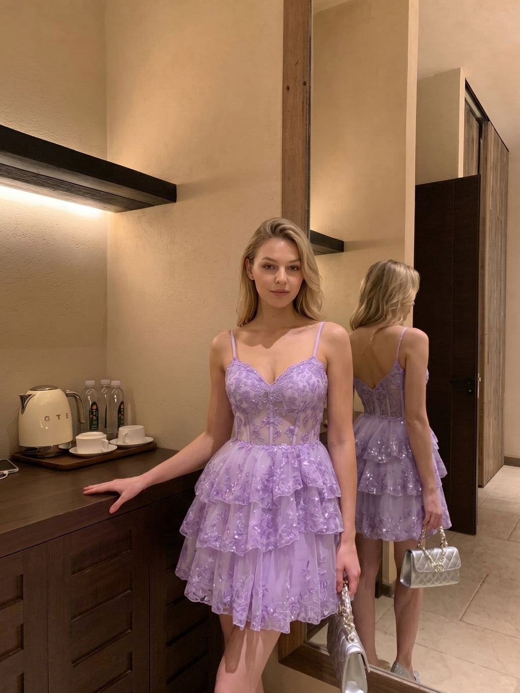 Wisteria Tulle A-Line Sweetheart Back Zip Short Homecoming Dress with Sequins
