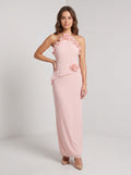 Blushing Pink Chiffon A-Line Halter Neckline Backless Floor-Length Dress