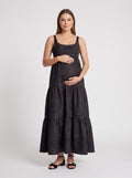 Black Jacquard A-Line Straight Neck Lace-Up Floor-Length  with Tiered Skirt