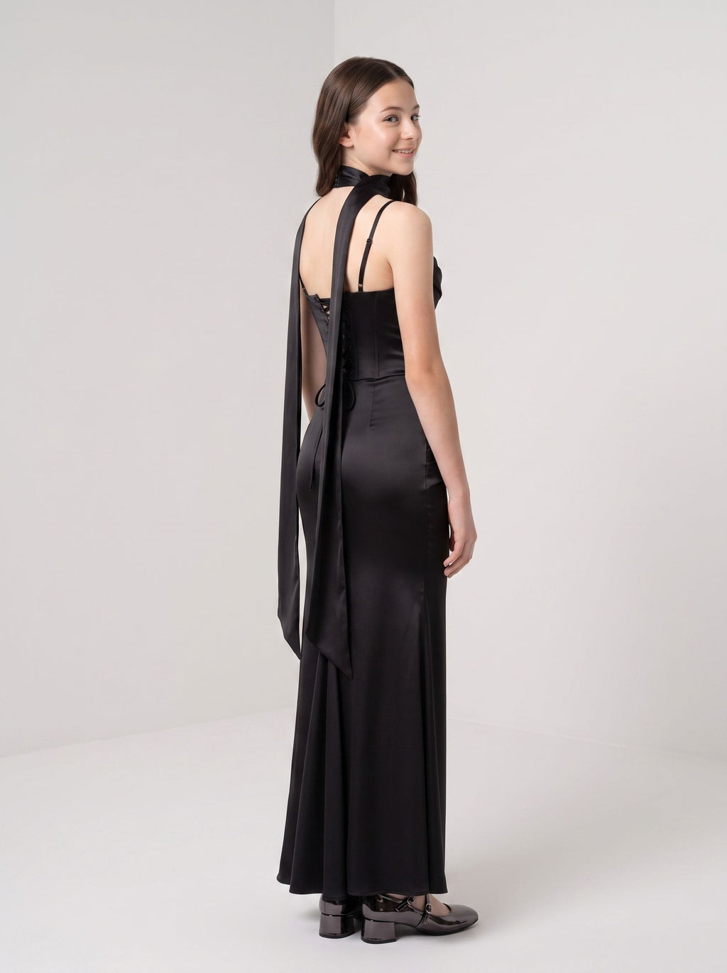 Black Satin Mermaid Sweetheart Back Zip Floor-Length Dress with Ruching