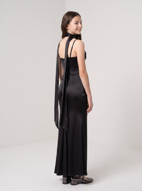 Black Satin Mermaid Sweetheart Back Zip Floor-Length Dress with Ruching