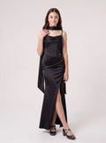 Black Satin Mermaid Sweetheart Back Zip Floor-Length Dress with Ruching