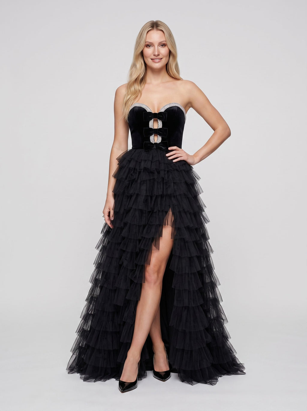 Black Tulle A-Line Sweetheart Back Zip Floor-Length Dress with Beaded Bodice
