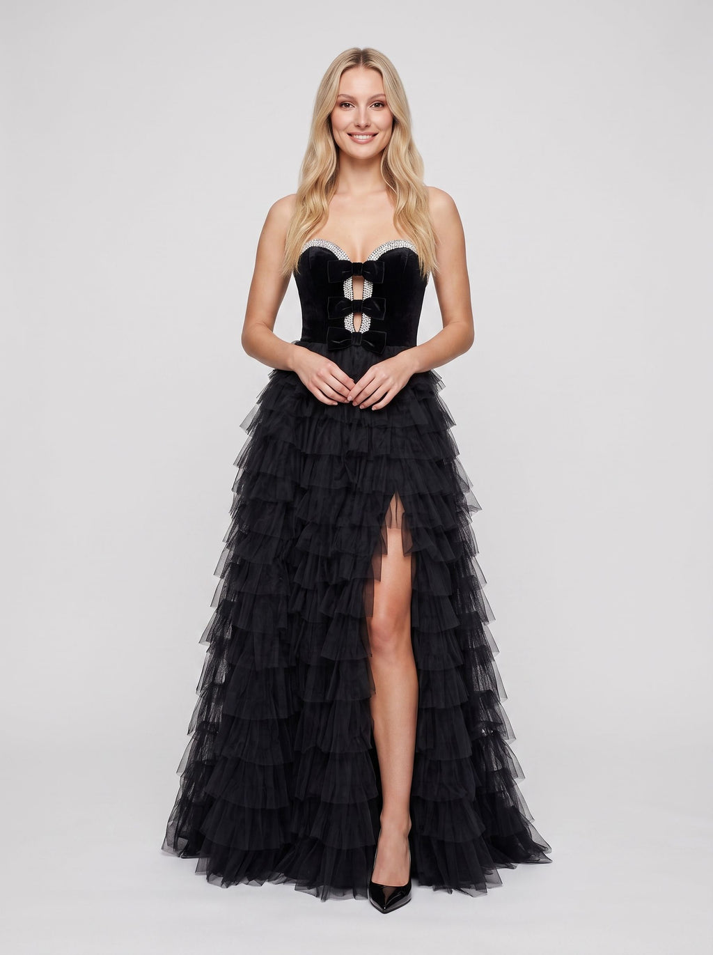 Black Tulle A-Line Sweetheart Back Zip Floor-Length Dress with Beaded Bodice
