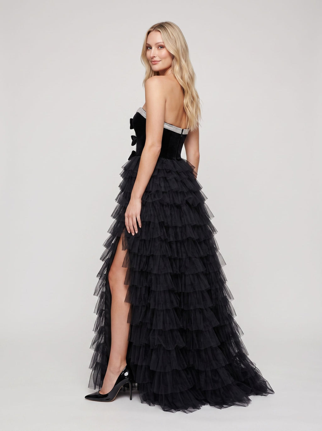Black Tulle A-Line Sweetheart Back Zip Floor-Length Dress with Beaded Bodice