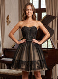 Black Tulle A-Line Sweetheart Lace-up Short Dress with Puffy Skirt
