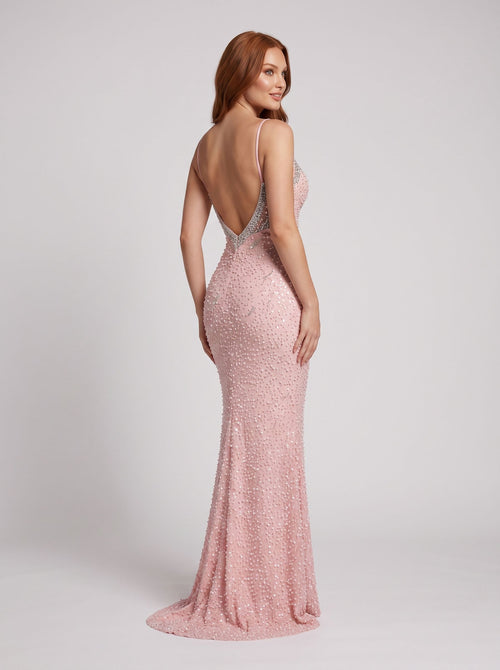 Blush Pink Sequins Mermaid Sweetheart Backless Floor-Length Dress with Intricate Beadwork