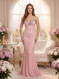 Blush Pink Sequins Mermaid Sweetheart Backless Floor-Length Dress with Intricate Beadwork
