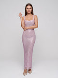 Lilac Rhinestone Mesh Sheath Square Neck Backless Floor-Length Dress