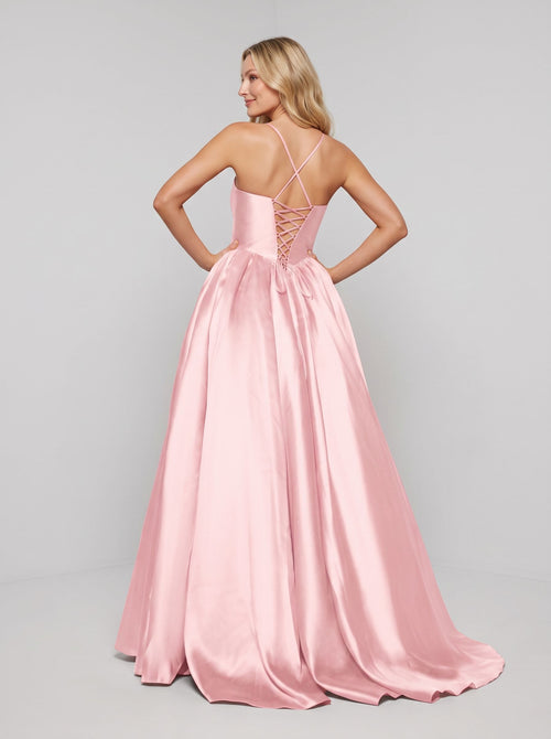Blush Satin A-Line Sweetheart Corset Back Floor-Length Dress with delicate straps