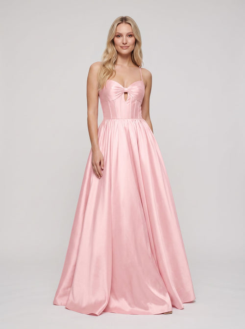 Blush Satin A-Line Sweetheart Corset Back Floor-Length Dress with delicate straps