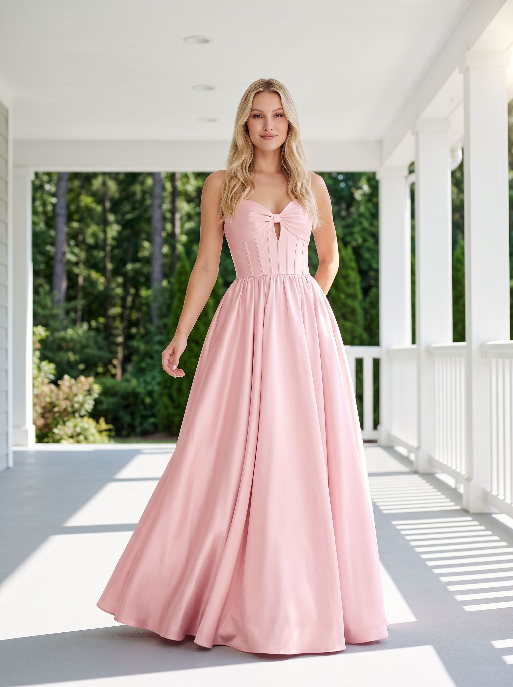 Blush Satin A-Line Sweetheart Corset Back Floor-Length Dress with delicate straps