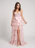 Blushing Pink Sequins A-Line Sweetheart Back Zip Floor-Length Dress with Tiered Skirt