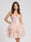 Blushing Pink Tulle A-Line Sweetheart Lace-up Short Dress with Ruffles