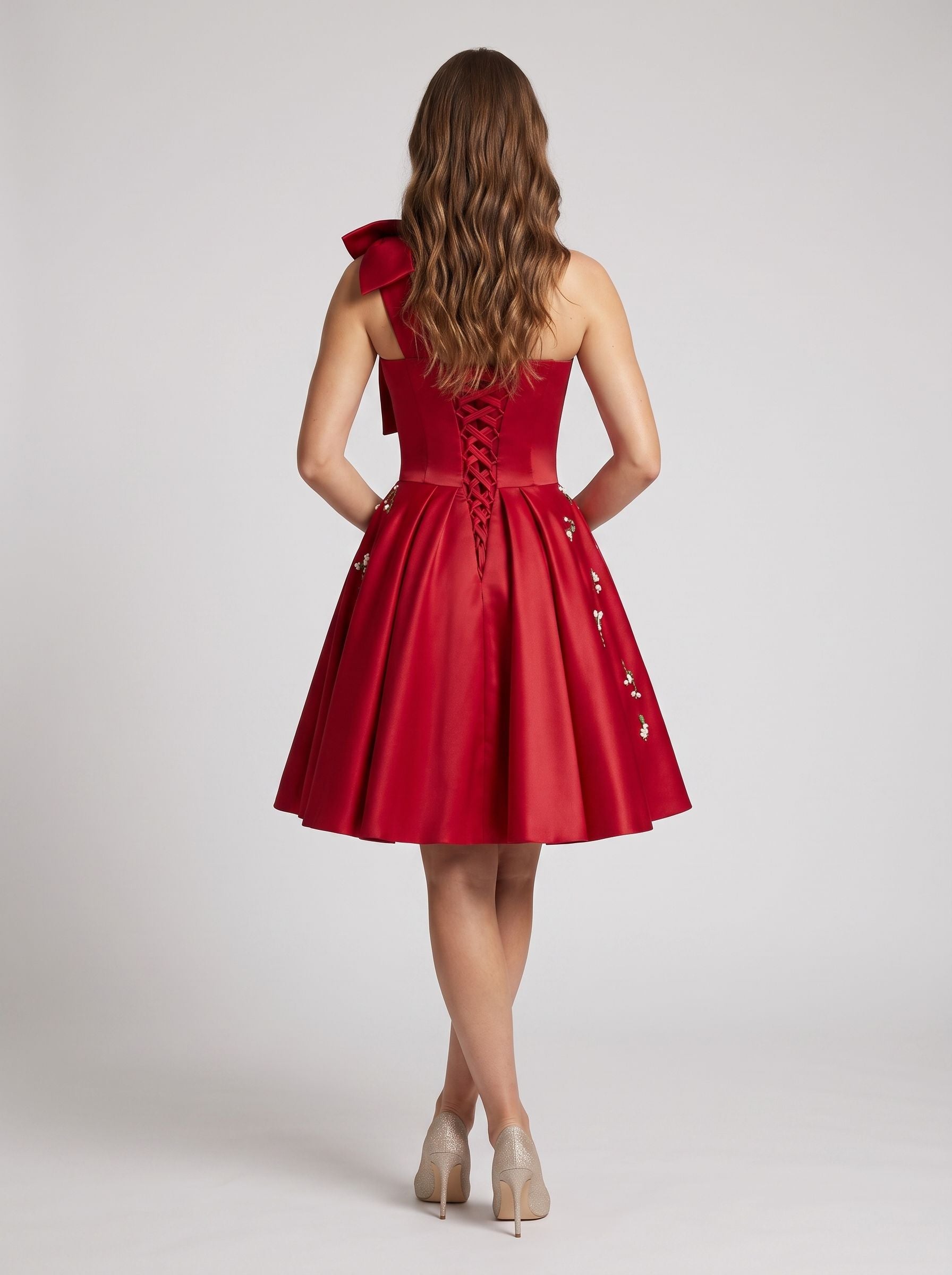 Red Satin A-Line Off-the-Shoulder Criss-Cross Straps Short Dress