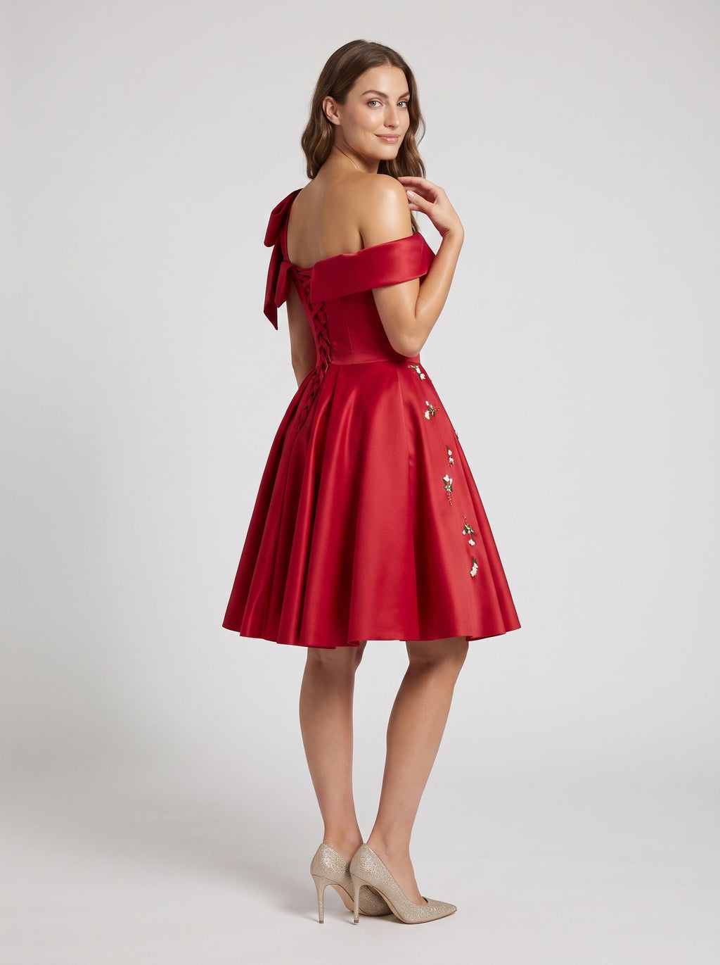 Red Satin A-Line Off-the-Shoulder Criss-Cross Straps Short Dress