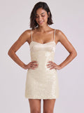 Butter Satin Sheath/column Scoop Neck Side Zip Short Dress with Sequins