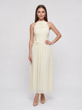 Butter Chiffon A-Line Halter neckline Backless Floor-Length Dress with Ruched Bodice