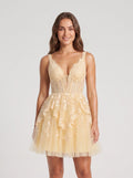 Butter Lace A-Line V-Neck Back Zip Short Dress with Appliques