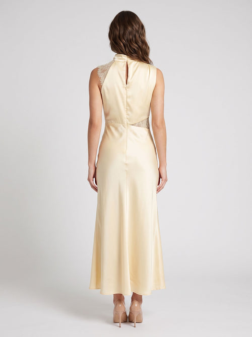 Butter Satin Column Scoop Neckline Keyhole Back Ankle-Length Dress