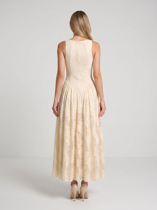 Butter Lace A-Line Scoop Neck Back Zip Ankle-Length Dress with Basque Waist