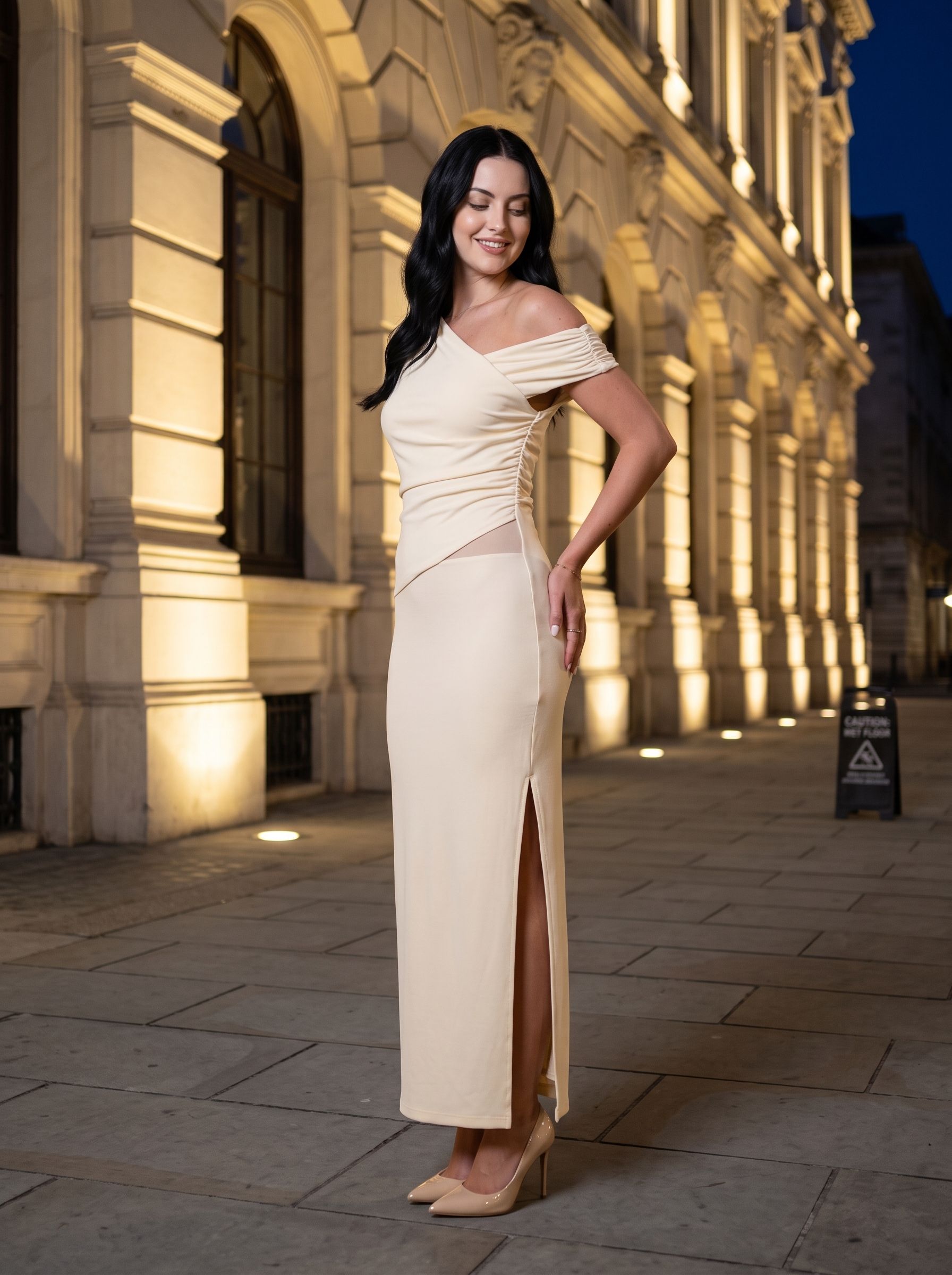 Butter Stretch Knit Sheath One Shoulder Backless Floor-Length Dress with Split
