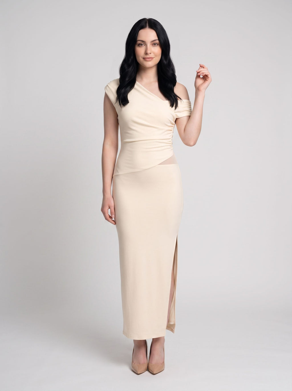 Butter Stretch Knit Sheath One Shoulder Backless Floor-Length Dress with Split