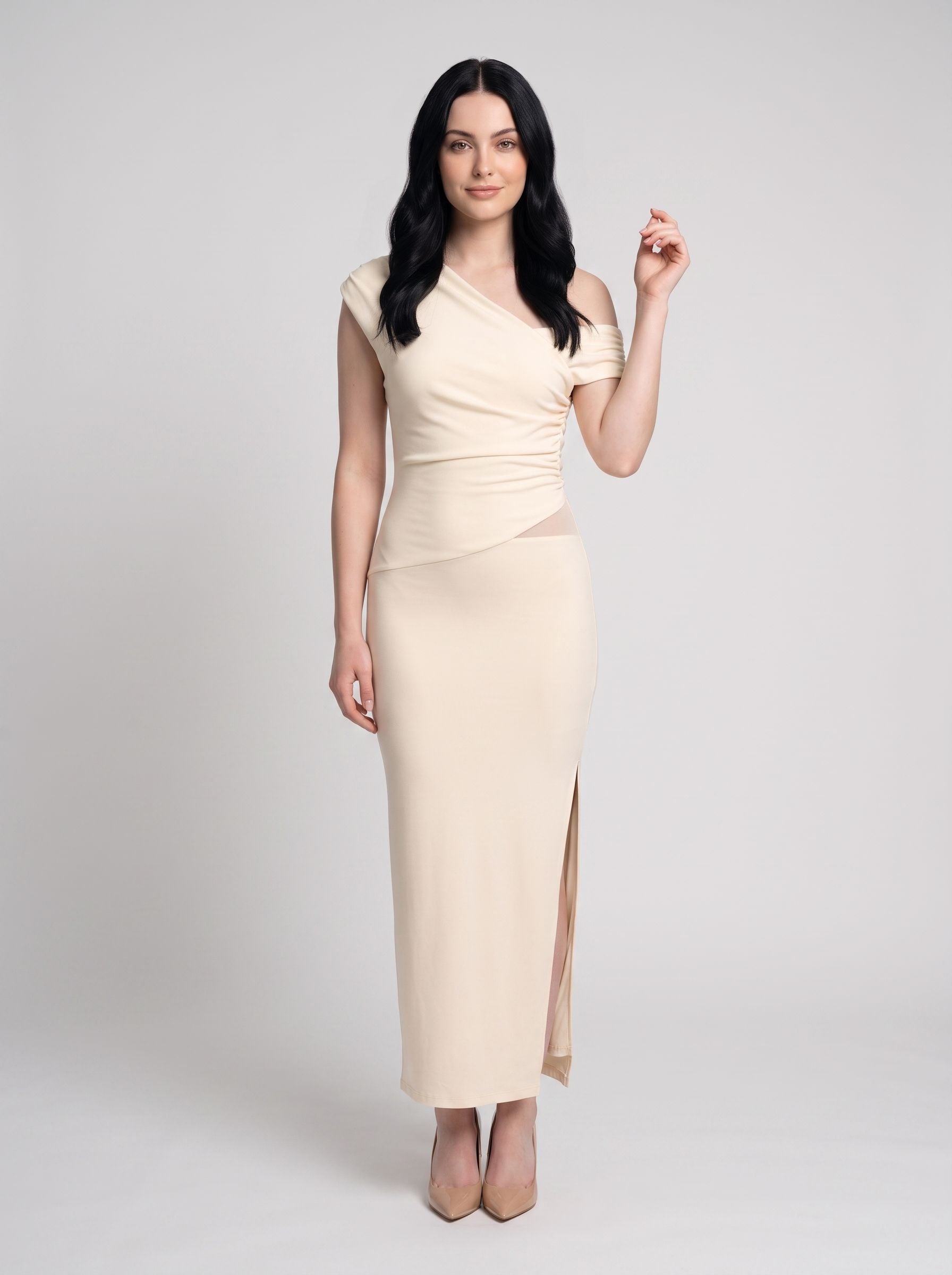 Butter Stretch Knit Sheath One Shoulder Backless Floor-Length Dress with Split