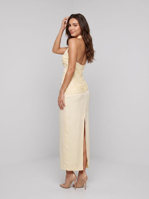 Butter Satin Sheath Halter neckline Back Zip Floor-Length Dress