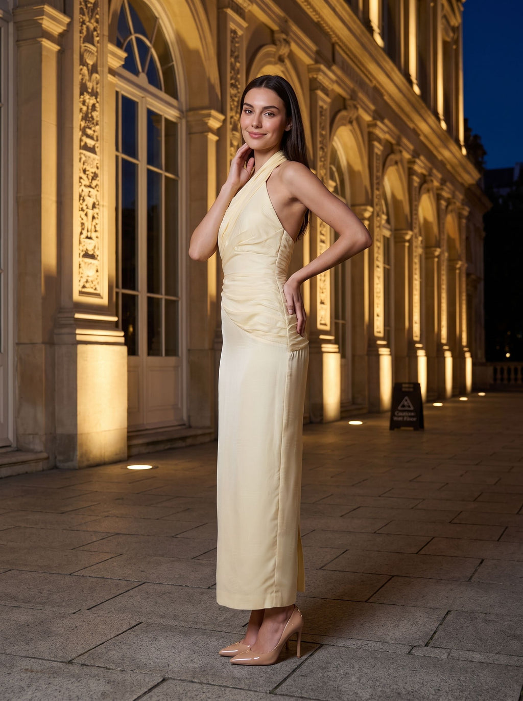 Butter Satin Sheath Halter neckline Back Zip Floor-Length Dress