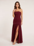 Cabernet Chiffon A-Line Straight Neck Back Zip Floor-Length Dress with Pleating