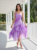 Wisteria Chiffon A-Line Straight Neck Lace-up Floor-Length Dress with Cascading Ruffles