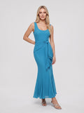 Peacock Blue Chiffon Mermaid Sweetheart Back Zip Floor-Length Dress with Pleating