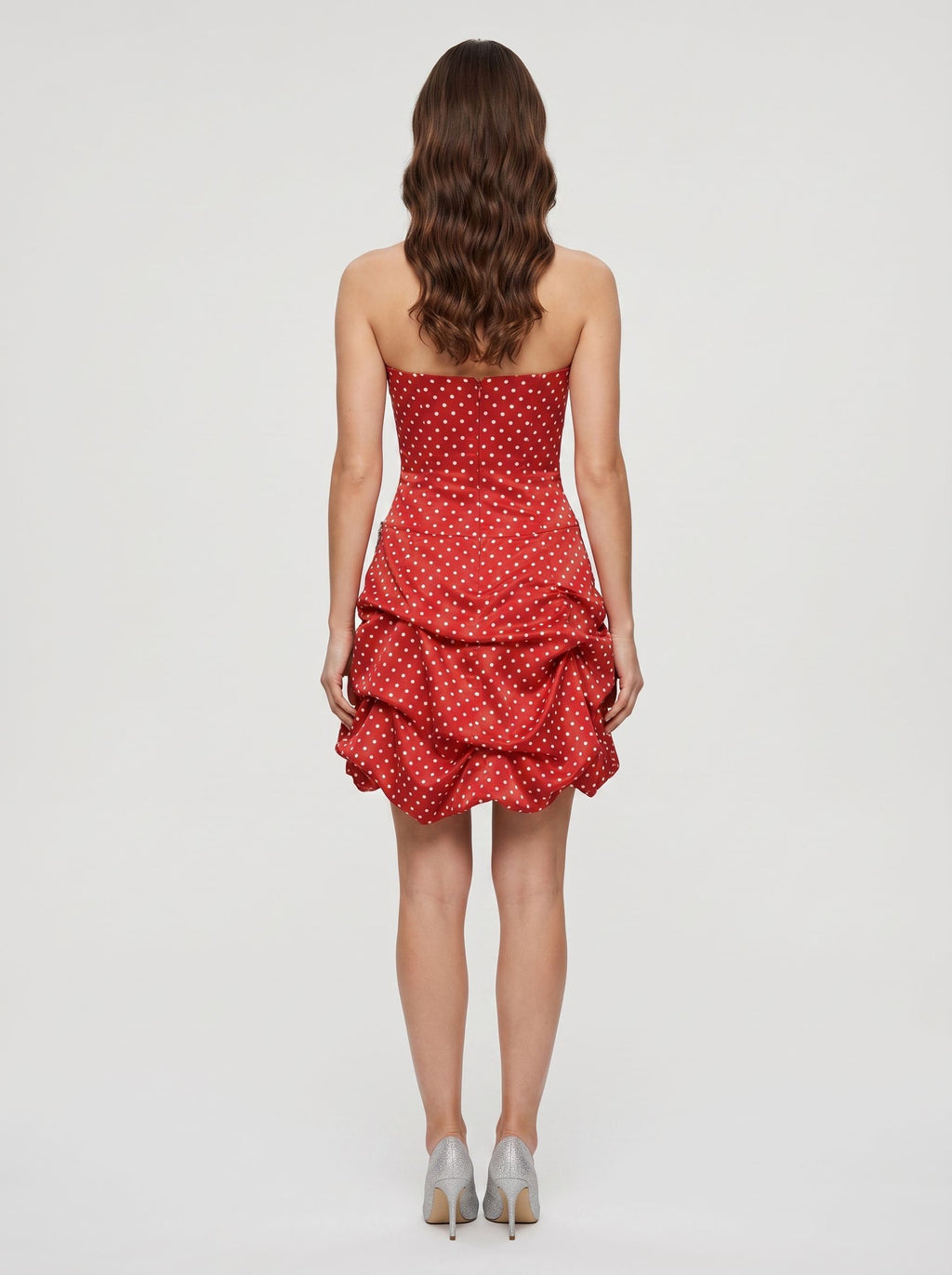 Red Satin A-Line Straight Neck Back Zip Short Dress with Pleated Bodice